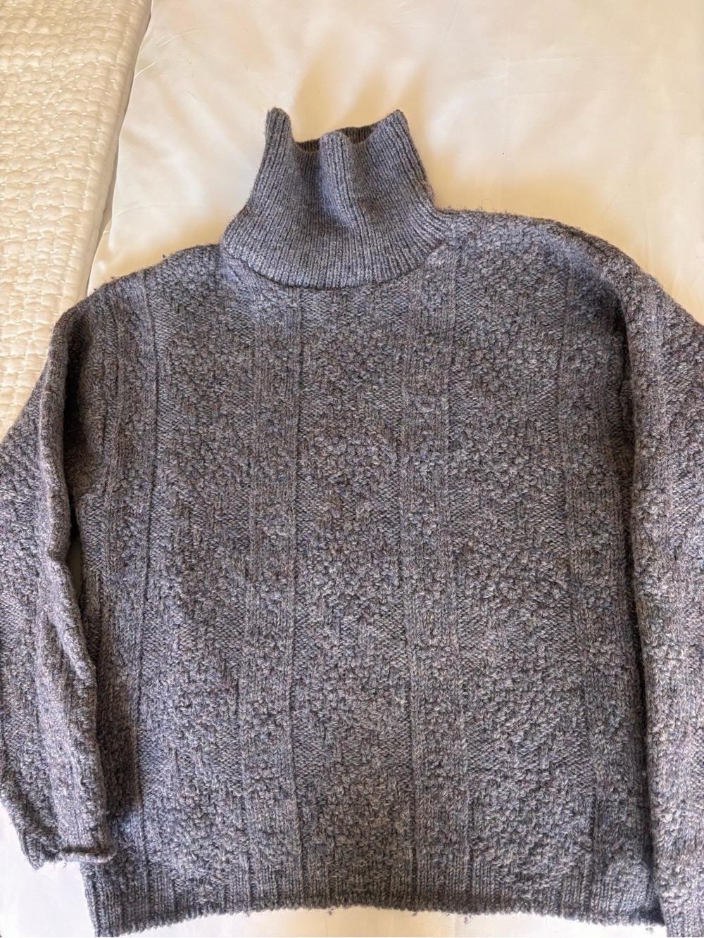 Women's Gray Turtleneck Cable Sweater. LARGE, heavy, PREPPY and TRAD
